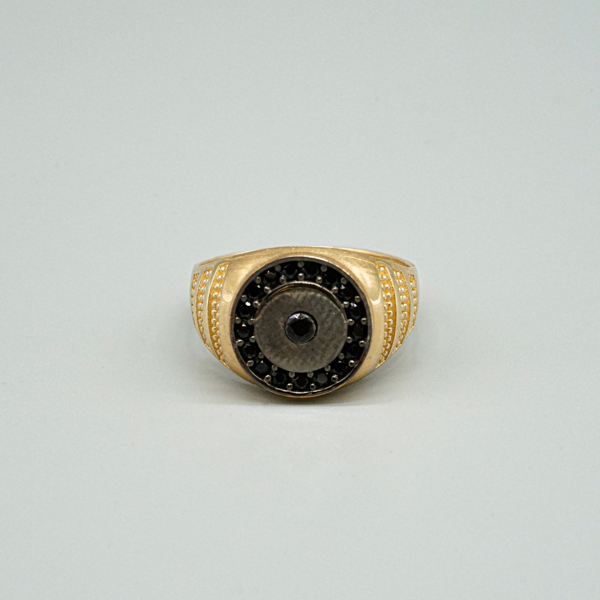 Herren Ring 14 Karat 585 Gelbgold mit schwarzen Zirkonia Steine